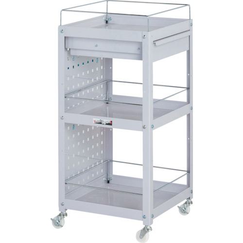 ■ヤマテック コンビニワゴン ナイロンキャスター パンチングパネル・コボレ止め・キャビネット付3段 W400×D400×H870mm パールピンク〔品番:WCLPFCN3P〕【3242638:0】[法人・事業所限定][外直送元][店頭受取不可]
