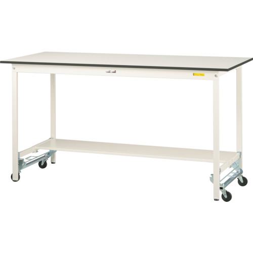 ■ヤマテック 軽量作業台 ワークテーブル150シリーズ ワンタッチ移動タイプ 半面棚板付 W1800×D750×H950mm シルキーホワイト〔品番:SUPUH1875TWW〕【3242857:0】[法人・事業所限定][外直送元][店頭受取不可]