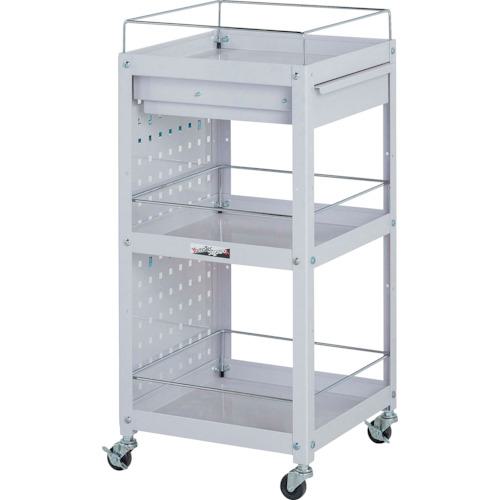 ■ヤマテック コンビニワゴン パンチングパネル・コボレ止め・キャビネット付3段 W400×D400×H870mm パールピンク〔品番:WCLPFC3P〕【3242858:0】[法人・事業所限定][外直送元][店頭受取不可]