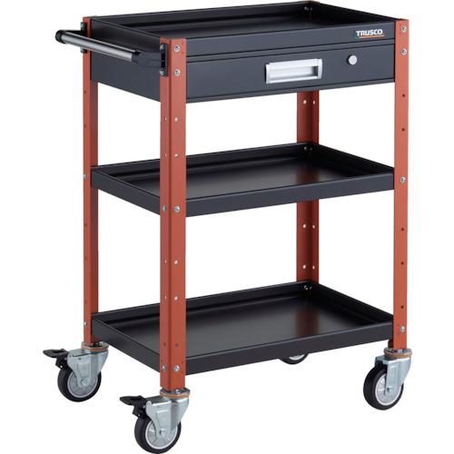 ■TRUSCO ツールワゴン バーディワゴン 600X400 引出付 ウレタン車輪 ブラック/オレンジ〔品番:BDW963VUBKOR〕【3268157:0】[店頭受取不可]