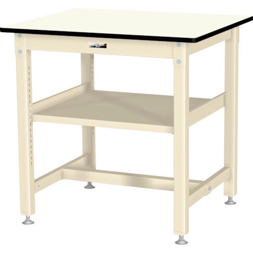 ■ヤマテック ワークテーブル800シリーズ 固定式 中間棚付 塩ビシート天板 W900×D750×H900mm アイボリー/ヤマテックアイボリー〔品番:SVRH975S2II〕【3503512:0】[法人・事業所限定][外直送元][店頭受取不可]
