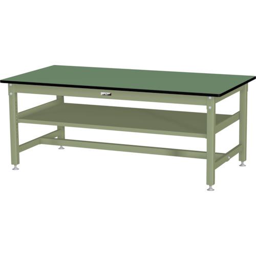 ■ヤマテック ワークテーブル800シリーズ 固定式 中間棚付 W1800×D900×H740mm ヤマテックグリーン〔品番:SVR1890S2GG〕【3503525:0】[法人・事業所限定][外直送元][店頭受取不可]