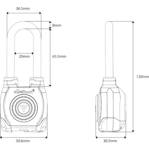 ■【在庫限り】ジェーエスビ 【在庫限り特価】eGeeTouch防水スマートパドロック(ロングシャックル)〔品番:50220294〕【3589053:0】[店頭受取不可] 2