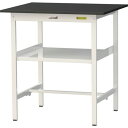 ■ヤマテック LABシリーズ実験用ラボテーブル 固定式 中間棚付 ケミテクト天板 W900×D750×H950 ブラック/シルキーホワイト〔品番:SLKH975...
