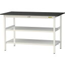 ■ヤマテック LABシリーズ実験用ラボテーブル 固定式 中間棚・全面棚板付 ケミテクト天板 W1500×D750×H950 ブラック/シルキーホワイト〔品番:S...