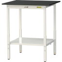 ■ヤマテック LABシリーズ実験用ラボテーブル 高さ調整タイプ 全面棚板付 ケミテクト天板 W900×D750×H900~1200 ブラック/シルキーホワイト〔...