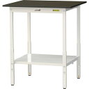 ■ヤマテック LABシリーズ実験用ラボテーブル 高さ調整タイプ 全面棚板付 指紋レスメラミン天板 W900×D750×H900~1200 ブラウン/シルキーホワ...
