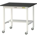 ■ヤマテック LABシリーズ実験用ラボテーブル 移動式 半面棚板付 ケミテクト天板 W900×D750×H825 ブラック/シルキーホワイト〔品番:SLKC97...