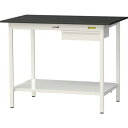 ■ヤマテック LABシリーズ実験用ラボテーブル 固定式 キャビネット・全面棚板付 ケミテクト天板 W1200×D750×H950 ブラック/シルキーホワイト〔品...
