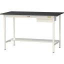■ヤマテック LABシリーズ実験用ラボテーブル 固定式 キャビネット・半面棚板付 ケミテクト天板 W1500×D750×H950 ブラック/シルキーホワイト〔品...