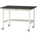 ■ヤマテック LABシリーズ実験用ラボテーブル 移動式 半面棚板付 ケミテクト天板 W1200×D750×H825 ブラック/シルキーホワイト〔品番:SLKC1...