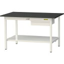 ■ヤマテック LABシリーズ実験用ラボテーブル 固定式 キャビネット・全面棚板付 ケミテクト天板 W1200×D750×H740 ブラック/シルキーホワイト〔品...