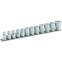 ■TONE ソケットセット(インチ) (6角・ホルダー付) 吋目 12pcs 差込角9.5mm〔品番:HSB312〕
