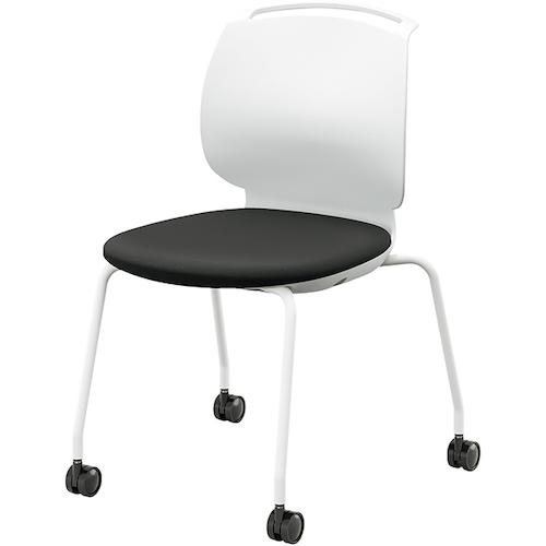 ■NAIKI ミーティングチェアー “ルント” 4本脚 キャスター付き ミドルタイプ 肘なし フレーム色ホワイト 背ヌード 色 ブラック〔品番:E482FCH3BK〕【4098643:0】[送料別途見積り][法人・事業所限定][直送][店頭受取不可]