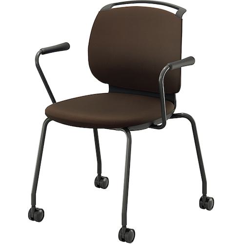 ■NAIKI ミーティングチェアー “ルント” 4本脚 キャスター付き ミドルタイプ 肘付き フレーム色ブラック..