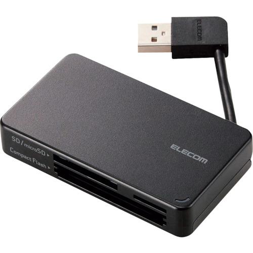 ■エレコム メモリリーダライタ ケーブル収納タイプ USB2.0対応 SD+microSD+CF対応 ブラック〔品番:MRK304BK〕【4102098:0】[店頭受取不可]