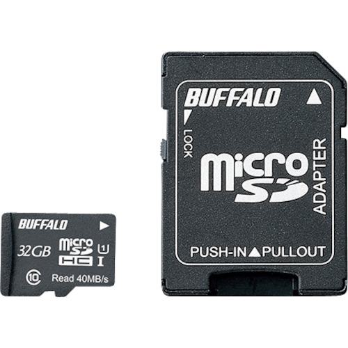 ■バッファロー UHS-I Class1 microSDHCカード SD変換アダプター付 32GB〔品番:RMSD032GU1SA〕【4172195:0】[店頭受取不可]