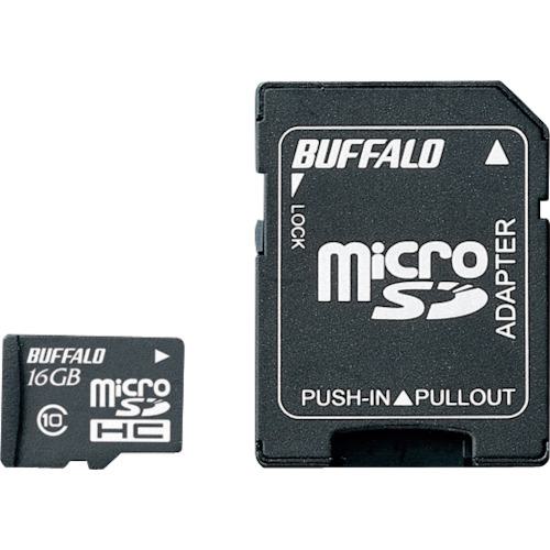 ■バッファロー Class10 microSDHCカード SD変換アダプター付 16GB〔品番:RMSD16GC10AB〕【4172224:0】[店頭受取不可]