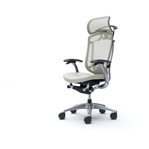 ■OKAMURA コンテッサセコンダ 固定肘 座革 大型ヘッド5本脚 ポリッシュ ブラック ランバー付ハンガー付 張地色ホワイト〔品番:CC48BSFPT2〕【4255108:0】[送料別途見積り][法人・事業所限定][外直送][店頭受取不可]