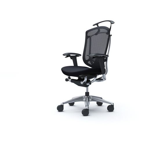 ■OKAMURA コンテッサセコンダ 可動肘 座クッション ハイバック5本脚 ポリッシュ ブラック ランバー付ハ..