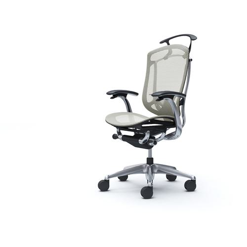 ■OKAMURA コンテッサセコンダ 固定肘 座メッシュ ハイバック5本脚 ポリッシュ ブラック ランバー付ハンガー付 張地色ホワイト〔品番:CC42BSFPG2〕【4256818:0】[送料別途見積り][法人・事業所限定][外直送][店頭受取不可](3)