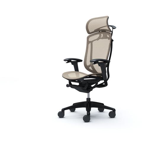 ■OKAMURA コンテッサセコンダ 可動肘 座メッシュ 大型ヘッド5本脚 ブラック ブラック ランバー無ハンガー付 張地色ベージュ〔品番:CC86MRFPG7〕【4258225:0】[送料別途見積り][法人・事業所限定][外直送][店頭受取不可]