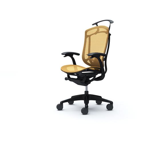 ■OKAMURA コンテッサセコンダ 固定肘 座メッシュ ハイバック5本脚 ブラック ブラック ランバー付ハンガー付 張地色イエロー〔品番:CC42MSFPH9〕【4258335:0】[送料別途見積り][法人・事業所限定][外直送][店頭受取不可]
