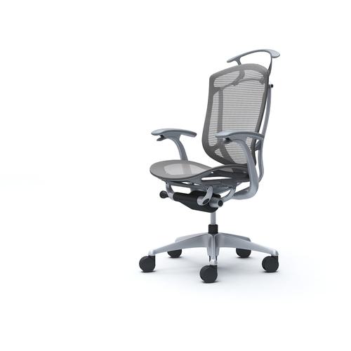 ■OKAMURA コンテッサセコンダ 固定肘 座メッシュ ハイバック5本脚 シルバー グレー ランバー無ハンガー付 張地色ミディアムグレー〔品番:CC42GAFPH2〕【4258360:0】[送料別途見積り][法人・事業所限定][外直送][店頭受取不可]