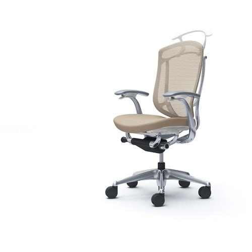 ■OKAMURA コンテッサセコンダ 固定肘 座クッション ハイバック5本脚 ポリッシュ ホワイト ランバー無ハンガー付 張地色ベージュ〔品番:CC44BWFPC7〕【4258391:0】[送料別途見積り][法人・事業所限定][外直送][店頭受取不可]