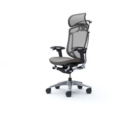 ■OKAMURA コンテッサセコンダ 可動肘 座クッション 大型ヘッド5本脚 ポリッシュ ブラック ランバー無ハンガー付 張地色ミディアムグレー〔品番:CC88BRFPD2〕【4259774:0】[送料別途見積り][法人・事業所限定][外直送][店頭受取不可]