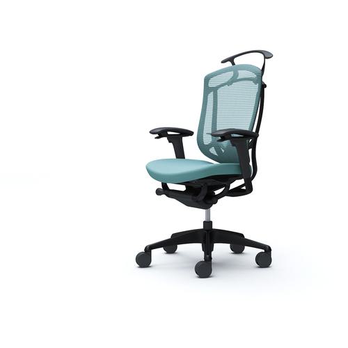 ■OKAMURA コンテッサセコンダ 可動肘 座クッション ハイバック5本脚 ブラック ブラック ランバー付ハンガー付 張地色セージ〔品番:CC84MSFPC6〕【4259875:0】[送料別途見積り][法人・事業所限定][外直送][店頭受取不可]