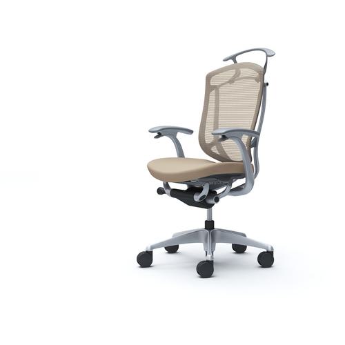 ■OKAMURA コンテッサセコンダ 固定肘 座クッション ハイバック5本脚 シルバー グレー ランバー無ハンガー付 張地色ベージュ〔品番:CC44GAFPC7〕【4259929:0】[送料別途見積り][法人・事業所限定][外直送][店頭受取不可]
