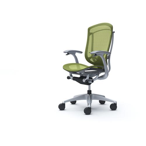 ■OKAMURA コンテッサセコンダ 固定肘 座メッシュ ハイバック5本脚 シルバー グレー ランバー付ハンガー無 張地色グリーン〔品番:CC41GEFPG5〕【4261532:0】[送料別途見積り][法人・事業所限定][外直送][店頭受取不可]