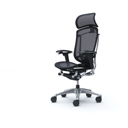 ■OKAMURA コンテッサセコンダ 可動肘 座メッシュ 大型ヘッド5本脚 ポリッシュ ブラック ランバー付ハンガー無 張地色ブラック〔品番:CC85BSFPG1〕【4264574:0】[送料別途見積り][法人・事業所限定][外直送][店頭受取不可]