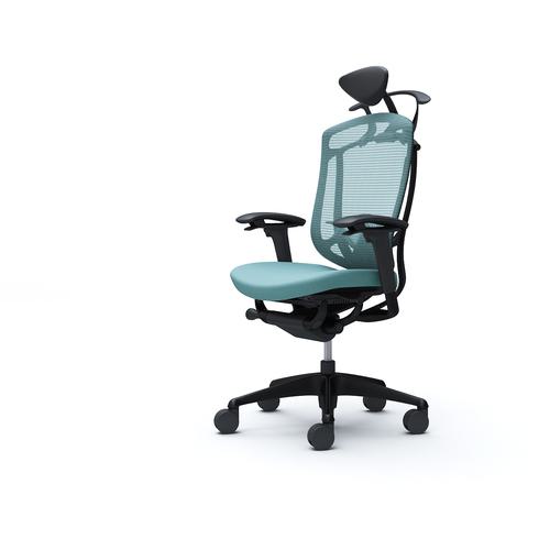 ■OKAMURA コンテッサセコンダ 可動肘 座クッション 小型ヘッド5本脚 ブラック ブラック ランバー付ハンガー付 張地色セージ〔品番:CC8DMSFPC6〕【4266178:0】[送料別途見積り][法人・事業所限定][外直送][店頭受取不可]