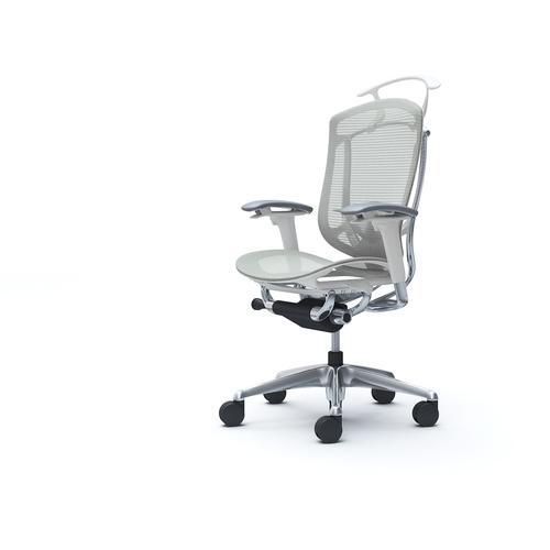 ■OKAMURA コンテッサセコンダ 可動肘 座メッシュ ハイバック5本脚 ポリッシュ ホワイト ランバー付ハン..