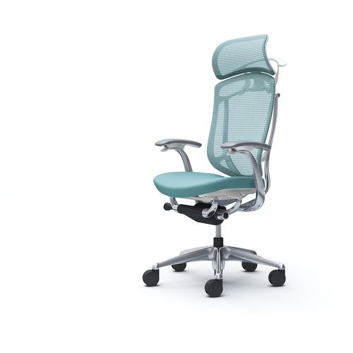 ■OKAMURA コンテッサセコンダ 固定肘 座クッション 大型ヘッド5本脚 ポリッシュ ホワイト ランバー無ハンガー付 張地色セージ〔品番:CC48BWFPC6〕【4274012:0】[送料別途見積り][法人・事業所限定][外直送][店頭受取不可]