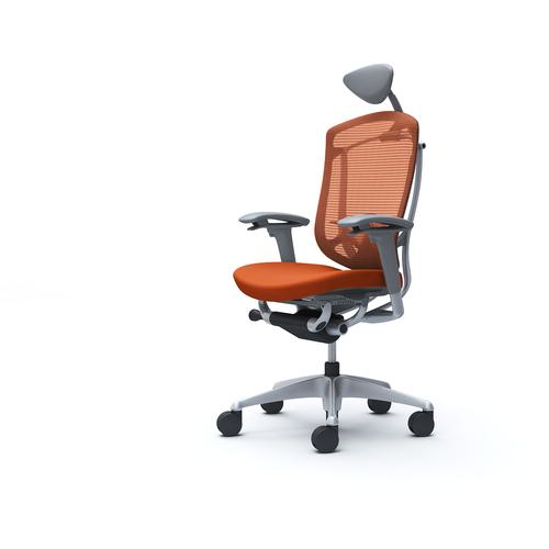 ■OKAMURA コンテッサセコンダ 可動肘 座クッション 小型ヘッド5本脚 シルバー グレー ランバー付ハンガ..