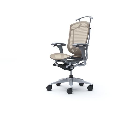 ■OKAMURA コンテッサセコンダ 可動肘 座メッシュ ハイバック5本脚 シルバー グレー ランバー付ハンガー..