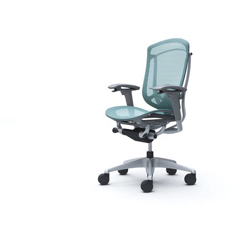 ■OKAMURA コンテッサセコンダ 可動肘 座メッシュ ハイバック5本脚 シルバー グレー ランバー付ハンガー無 張地色セージ〔品番:CC81GEFPG6〕【4277254:0】[送料別途見積り][法人・事業所限定][外直送][店頭受取不可]