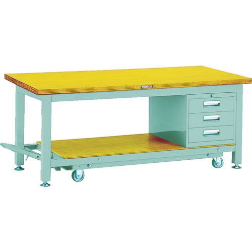 ■TRUSCO 重荷重作業台移動式(3000kg)TWC型 1800X750XH740 3段引出付 グリーン色〔品番:TWC1800D3〕【4673417:0】[法人・事業所限定][直送元][店頭受取不可]