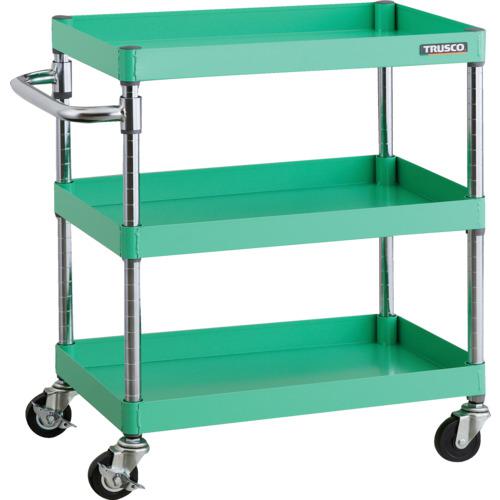 ■TRUSCO ツールワゴン フェニックスワゴン 600X400 3段 Φ75ゴム車輪 ヤンググリーン〔品番:PEW763G75YG〕【4883292:0】[直送DS][店頭受取不可]