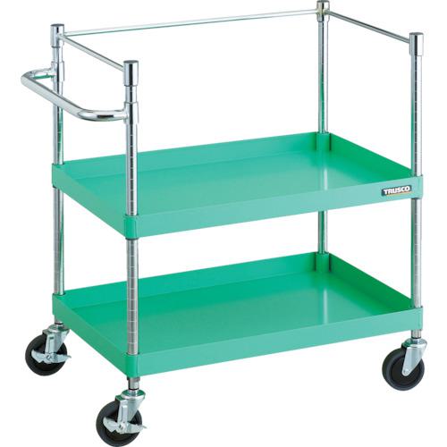 ■TRUSCO ツールワゴン フェニックスワゴン 省音 750X500XH880 3方枠付 ヤンググリーン〔品番:PEW972KYG..