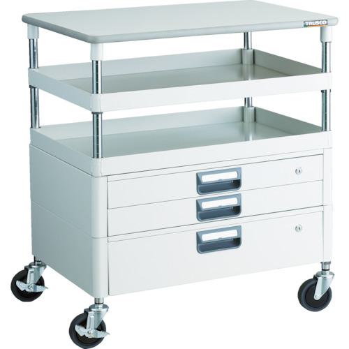 ■TRUSCO ツールワゴン フェニックスワゴン 抗菌 省音 750X500XH880 引出 天板付 ホワイト〔品番:PEW972VXTW〕【4884647:0】[店頭受取不可]
