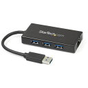 ■StarTech USBハブ/USB 3.0/USB-A - 3x USB-A/LAN/バスパワー/ブラック〔品番:ST3300GU3B〕【4892527:0...