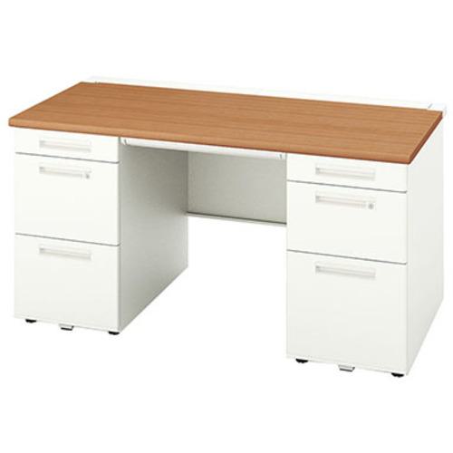 ■NAIKI 両袖デスク(ロングストローク XEHH型/天板:ミディアムウォールナット 本体:クリアーホワイト/W1..