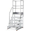 ■TRUSCO アルミ製作業用踏台 グレーチングタイプ 5段 高さ1.5m 天板寸法1000×400 段高300mm 階段片手すり天場三方付き〔品番:TSFGR...