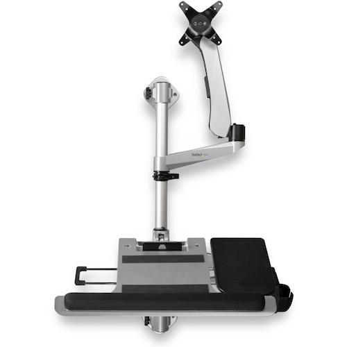 ■StarTech ウォールマウント昇降デスク/1面モニターアーム/高さ調節機能/キーボードトレイ、マウストレ..