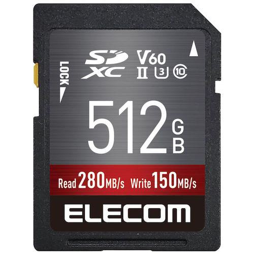 ■エレコム SDXCカード データ復旧サービス付 UHS-II V60 512GB〔品番:MFFS512GU23V6R〕【5740733:0】[法人・事業所限定][外直送元][店頭受取不可]