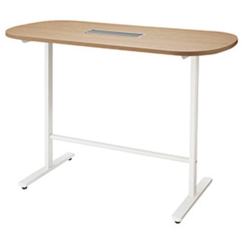 ■NAIKI ミーティングテーブル(配線付/長円テーブル ハイタイプ モプト MP型/天板:サンドオーク 脚:クリアーホワイト/W1500×D750×H1000〔品番:MPH1575WRHWSO〕【5799274:0】[送料別途見積り][法人・事業所限定][外直送][店頭受取不可]